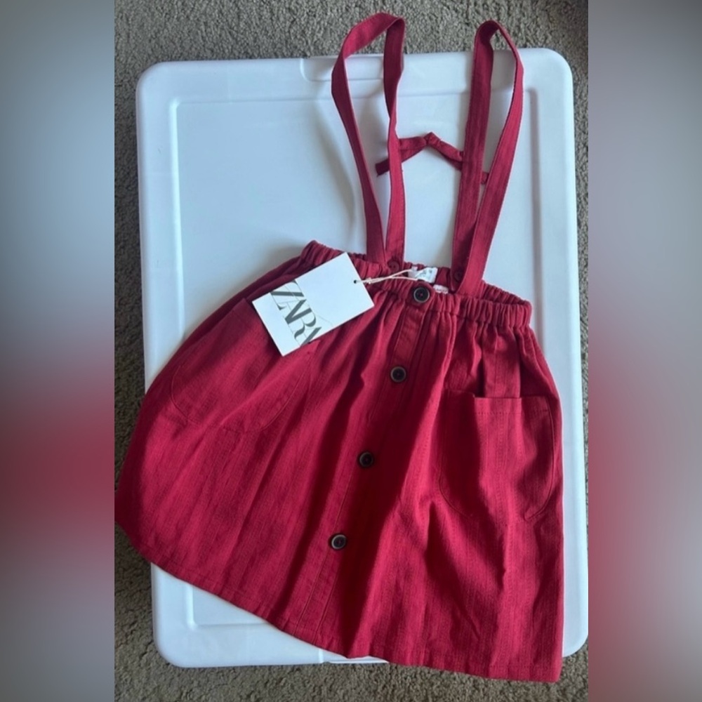 NWT Girls Zara Red Suspender Skirt